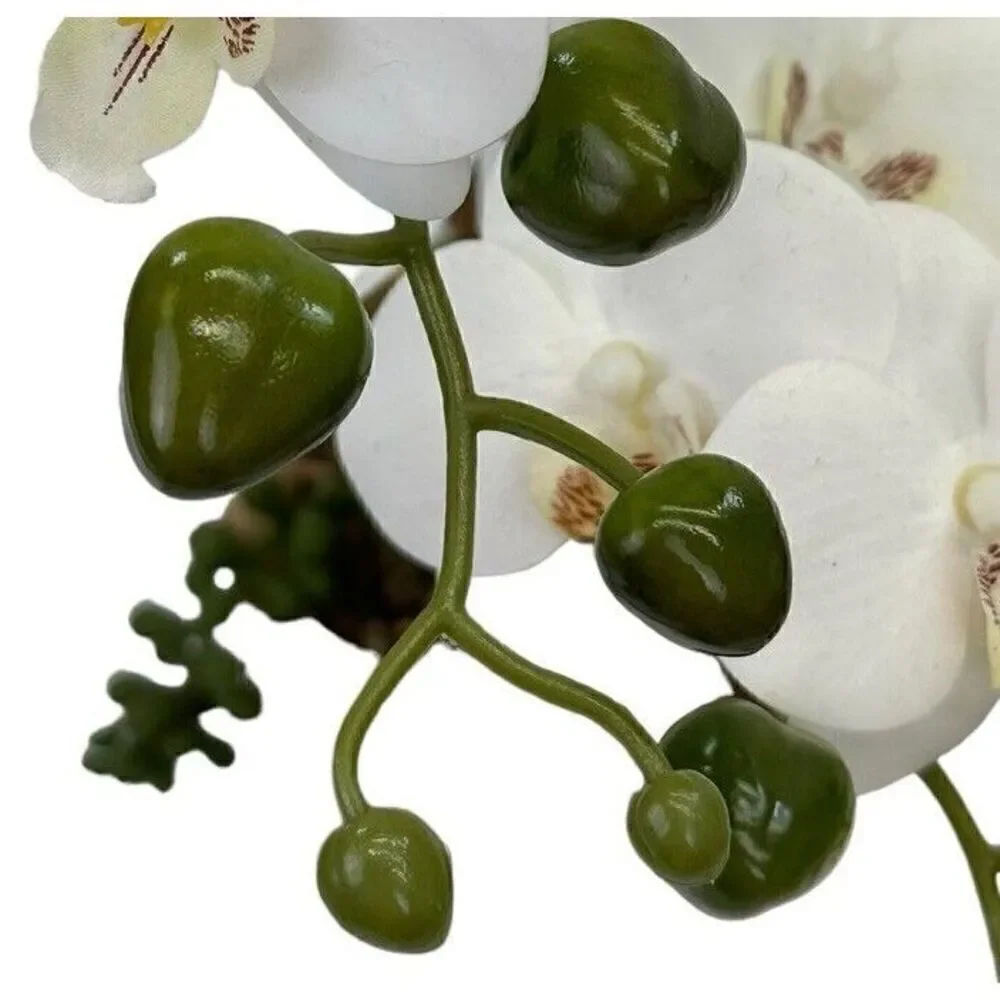 New Faux White 15 Inch Orchid In Ceramic Pot With Artificial Greenery
